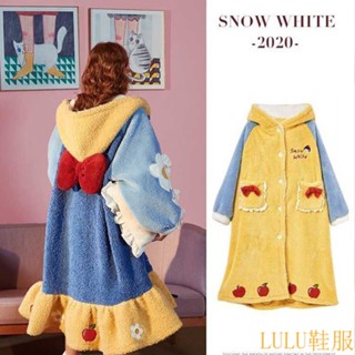 【LULU服飾專區】白雪公主 睡衣 女 春鞦鼕季 珊瑚絨 睡袍 新款 加厚 學生 可愛 浴袍 睡裙 加絨