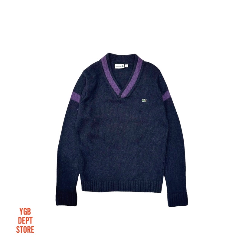 🌞ygb🌞Lacoste紫黑古着羊毛衣(๑•ૅㅁ•๑)美式日系復古個性古着二手 90s00s