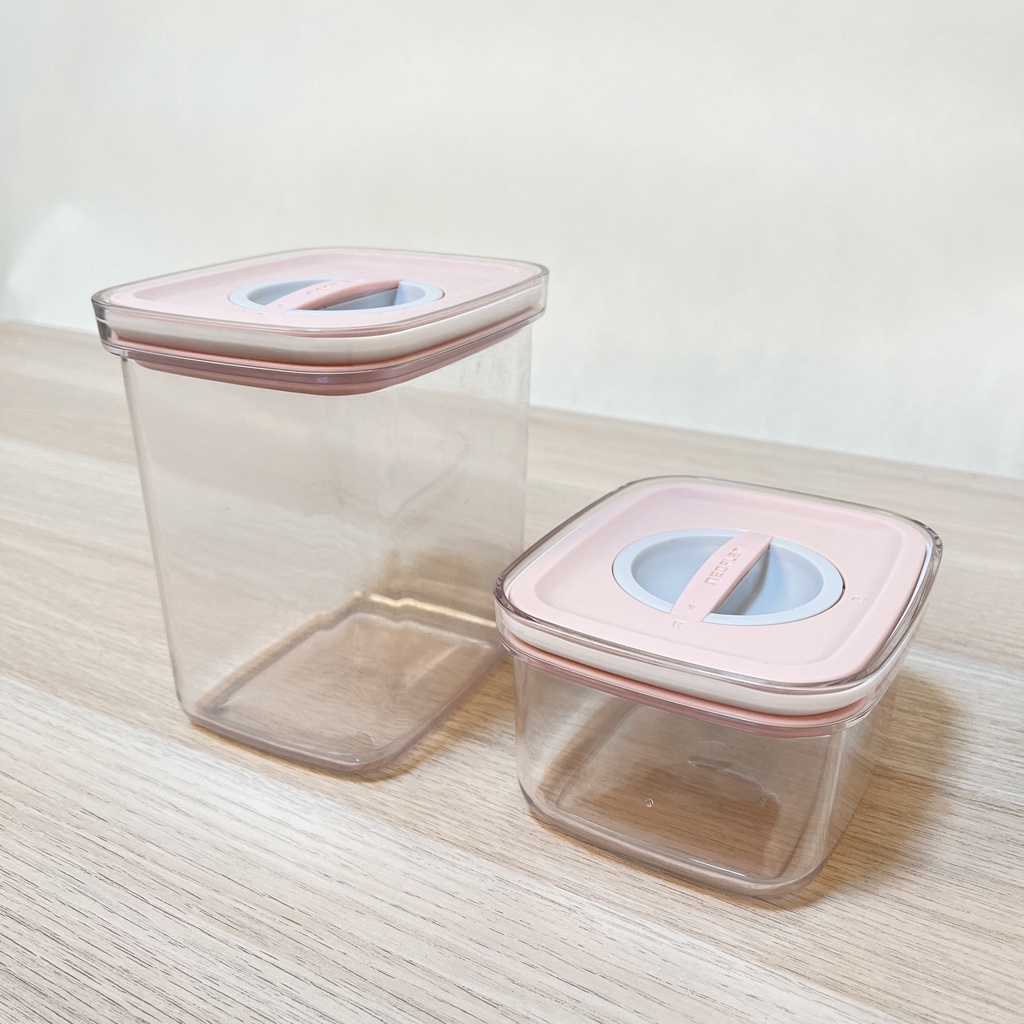 二手 | 韓國NEOFLAM TRITAN材質 密封保鮮盒-粉色/聰明封儲物罐/收納罐/密封罐 食物密封保存盒/可堆疊