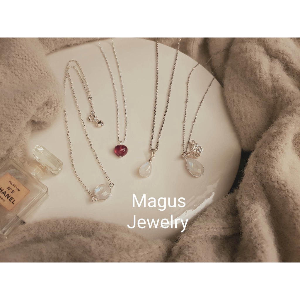 *Magus梅格斯輕珠寶* 925 純銀 項鍊 愛心 紅石榴石 月光石