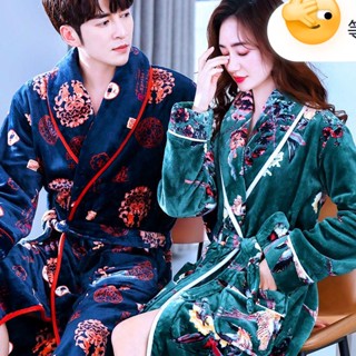 現貨速發 浴袍 中老年加厚情侶睡袍 法蘭絨男女家居服 睡衣 珊瑚絨浴袍 浴袍