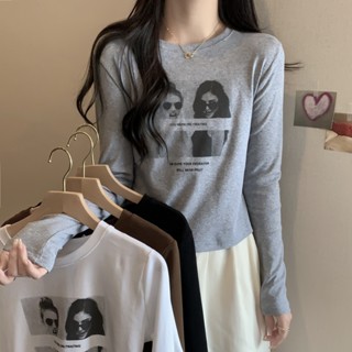 衣時尚 打底衫 內搭衫 長袖上衣 M-XL新款雙面德絨印花設計感小眾打底衫 都尚宣-8163 Z22