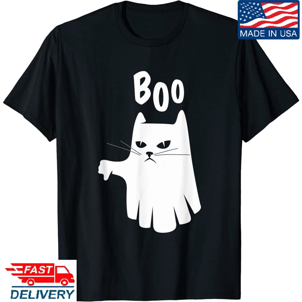 Boo Cat Ghost With Dislike T 恤萬聖節男女通用成人 T 恤