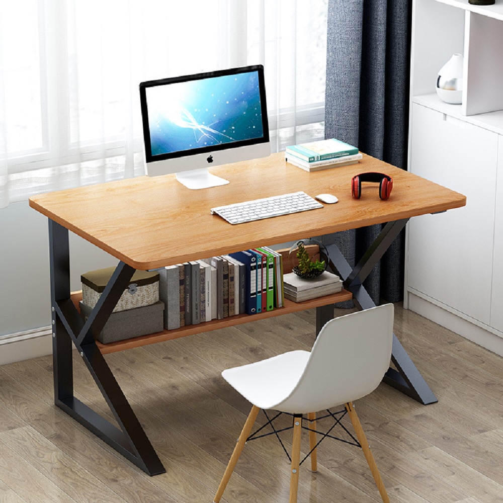 【MINE 家居】簡約K型鋼木書桌 黃梨木色100x60公分款(書桌 電腦桌 工作桌)