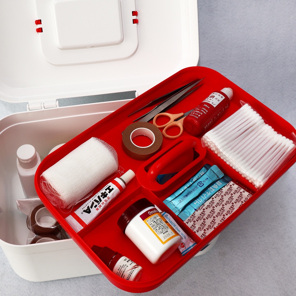 福利品 OSHI｜多用途雙層急救醫藥箱(附6格攜帶收納盒)-紅白色 28x20x18cm 收納箱工具箱配件箱零件箱縫紉箱