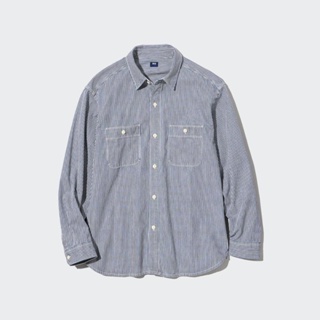 全新/ Uniqlo 100%純棉 牛仔 條紋襯衫 直條紋 襯衫 外套