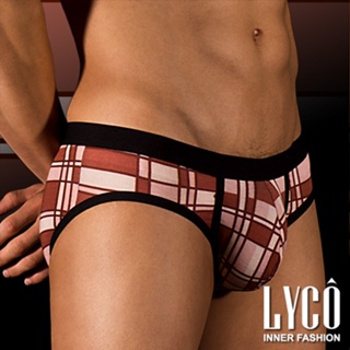 LYCO男內褲 天絲木代爾格紋囊袋三角褲 黃棕2色可選