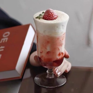 ｛常花小徑｝高腳杯 奶昔杯 果汁玻璃杯 飲料 水杯 冰美式拿鐵咖啡杯 攝影道具 GA08