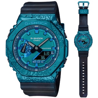 【CASIO 卡西歐】G-SHOCK 40週年冒險者寶石系列金屬礦石設計八角形雙顯錶-藍(GM-2140GEM-2A)