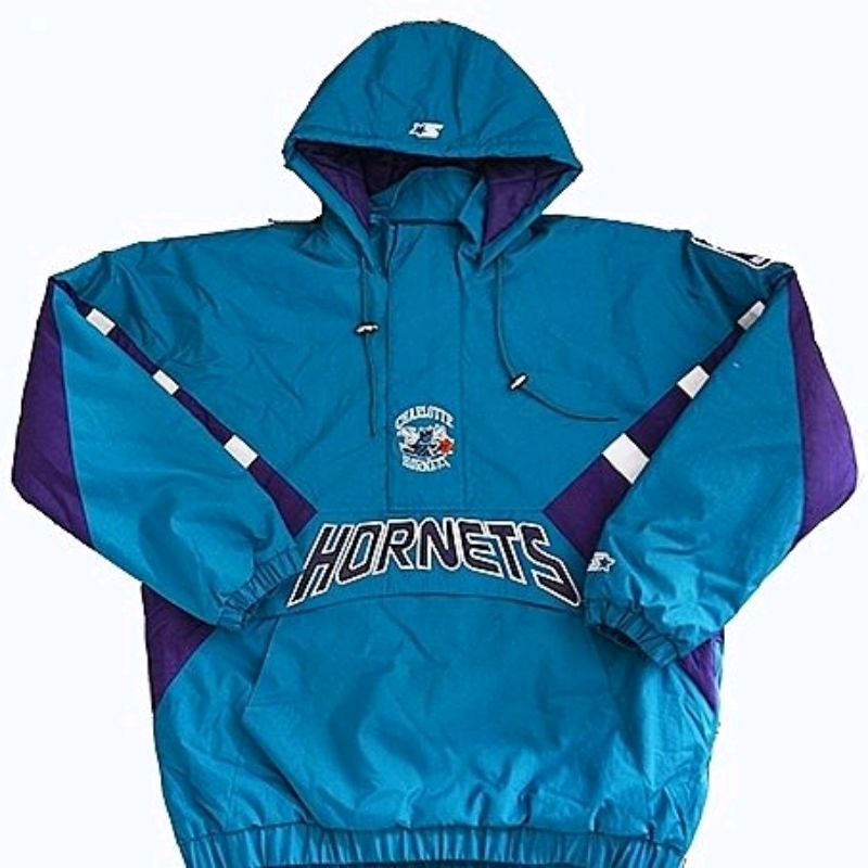 STARTER HORNETS 黃鋒隊 半拉鏈 oversizes 衝鋒衣 外套 嘻哈 饒舌 大尺碼XL~3XL