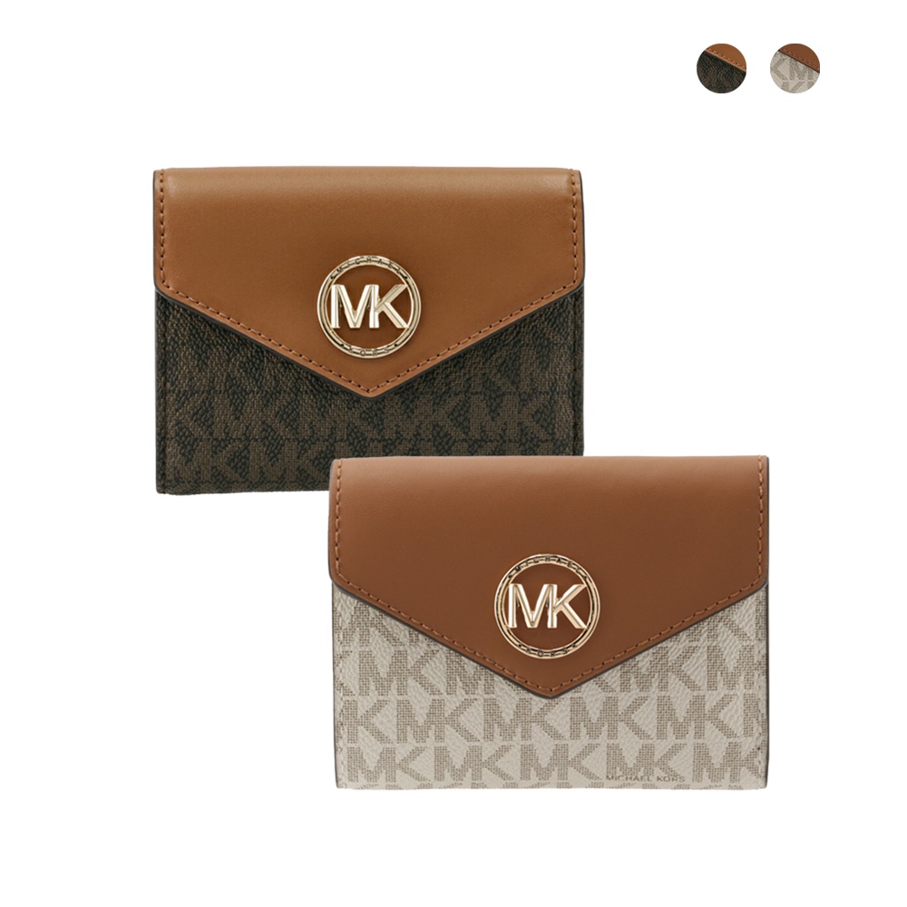 Michael Kors 金字圓標LOGO防刮皮革壓釦短夾皮夾(兩款可選)