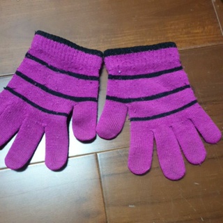 【小鯨魚商店】二手 紫色條紋毛線手套 保暖 禦寒 斷捨離清衣櫃