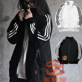【宅男屋】四季款外套 拉鏈 三槓小立領夾克 情侶外套 長袖外套 休閒百搭 運動服 三槓條紋外套 SD11