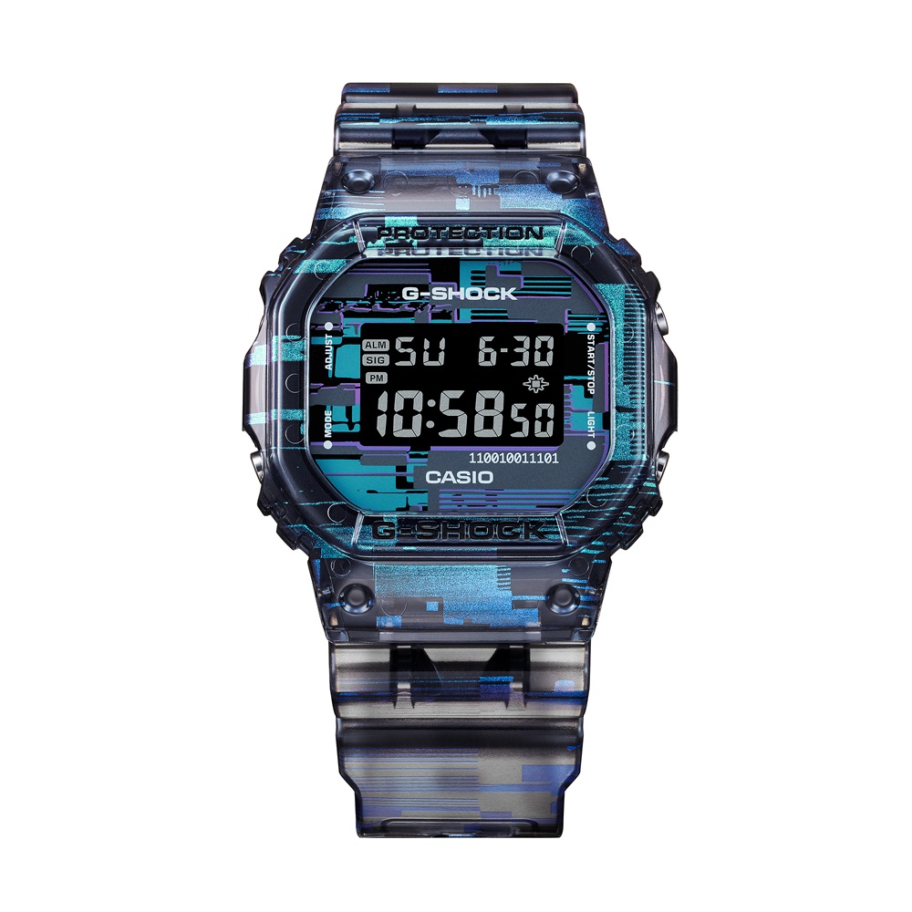 CASIO卡西歐 G-SHOCK 數位雜訊 半透明 閃爍藍 經典系列 DW-5600NN-1