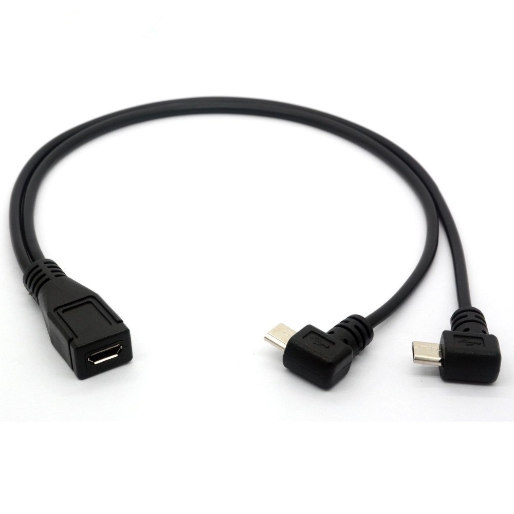 90 度 Micro USB電纜 micro USB 1分2 一進二出 分配器電纜直角 2 公對母轉換器高速充電線