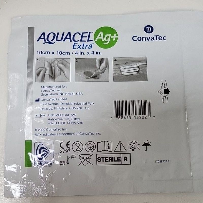 全新/AQUACEL Ag+ Extra 愛康膚銀離子抗菌親水性纖維 10公分x10公分 傷口敷料 康威 convate