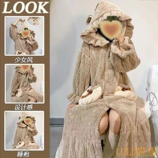 【LULU服飾專區】鼕季睡袍女ins珊瑚絨網紅甜美純慾風睡衣加厚連帽法蘭絨女士浴袍