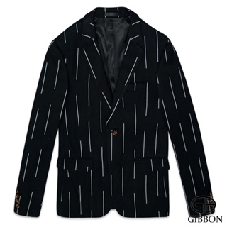GIBBON吉朋-韓版型男修身西裝外套-條紋黑 46-50