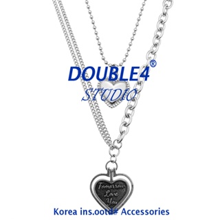 【DOUBLE4】 韓國愛心雙條套 項鍊 INS 韓系穿搭 手鍊 男 鋼手鍊 項鍊 鈦鋼【C34】