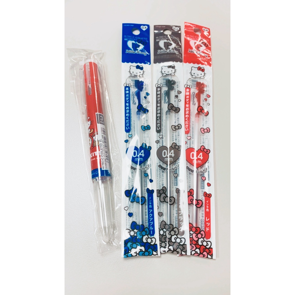 日本製 限定款 PILOT 百樂 HI-TEC-C Hello Kitty 凱蒂貓 三色筆管 三色筆 0.4mm變芯筆芯