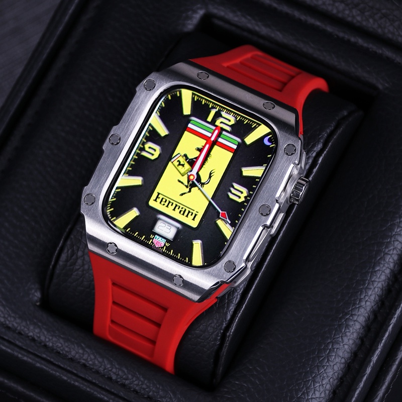 皇家橡樹AP改裝錶帶套裝適合Apple Watch 8代 SE 7 6 5 44mm 45mm矽膠錶帶金屬錶殼