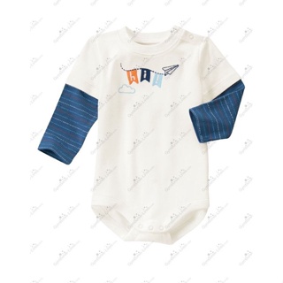 童裝出清特價GYMBOREE白色藍橫紋袖可愛紙飛機圖案長袖連身衣6-12-18mos C114