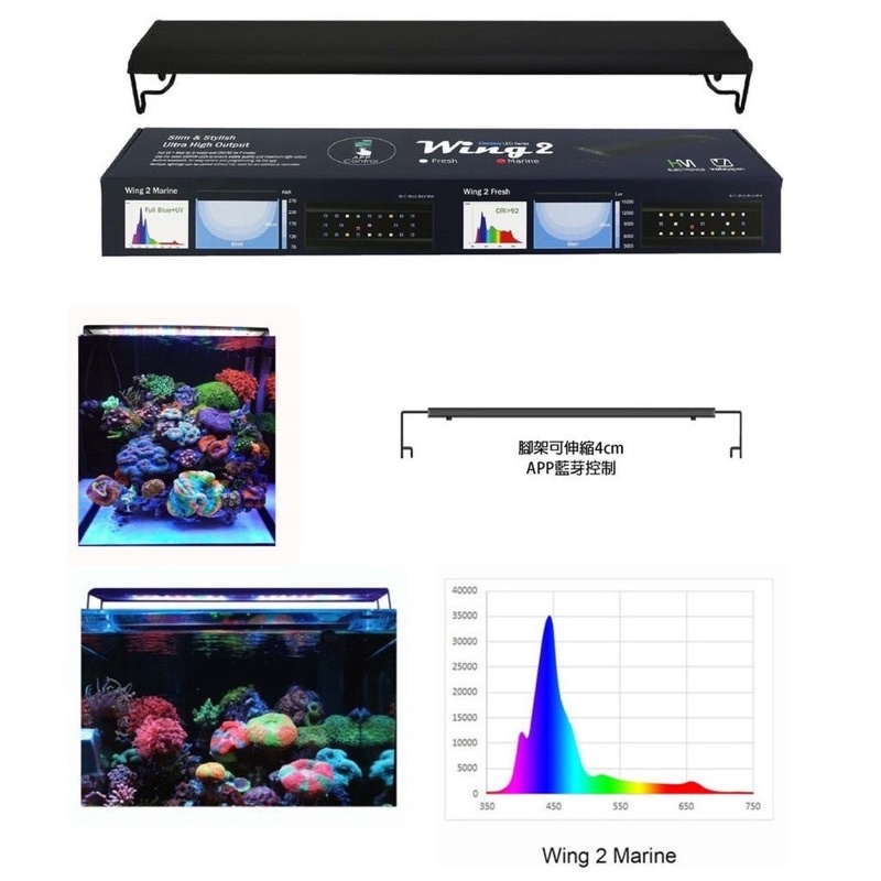 魚苓水族【HME】魔塊Wing2海水 APP LED跨燈 海水燈 珊瑚燈 魔塊 跨燈 藍白燈