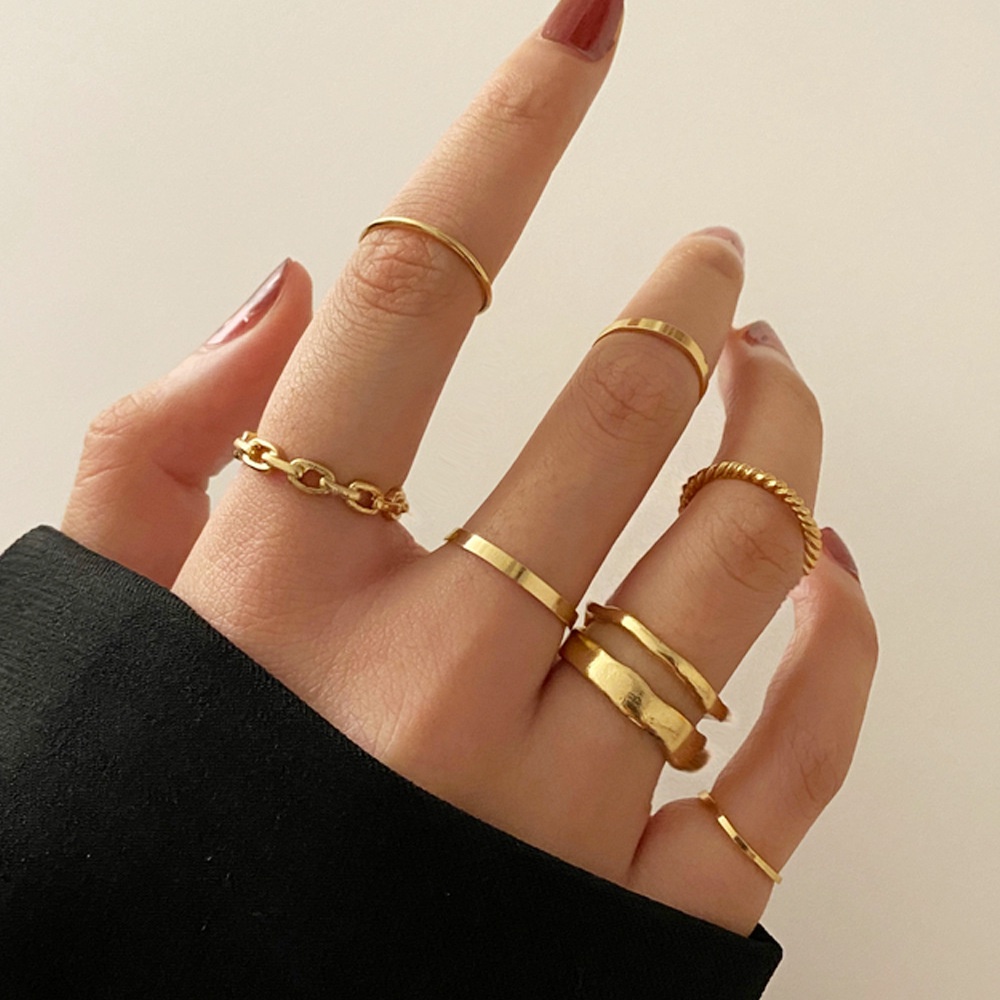 時尚珠寶戒指套裝熱銷 5 件 7 件金屬空心圓形開口女士手指戒指適合女孩女士派對結婚禮物