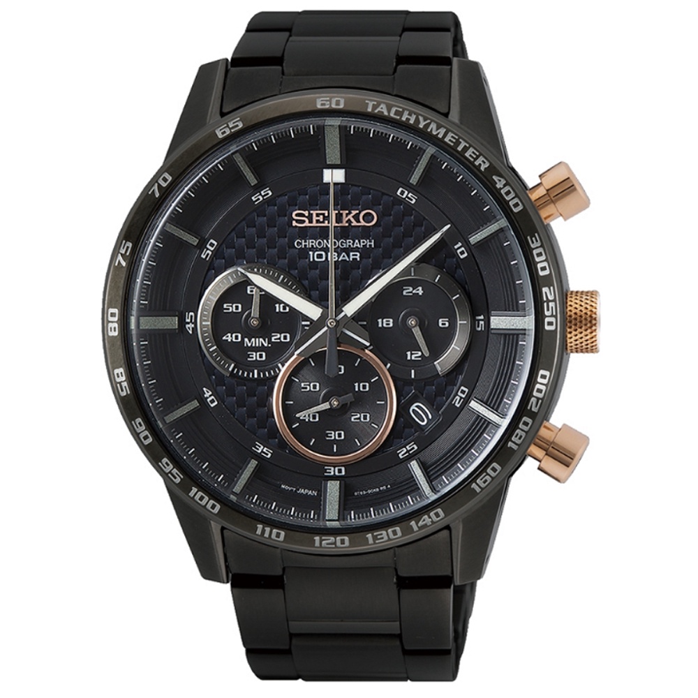 【SEIKO 精工】CS系列 三眼碼表計時功能不鏽鋼腕錶-黑45.2mm(SSB361P2/8T63-00L0SD)