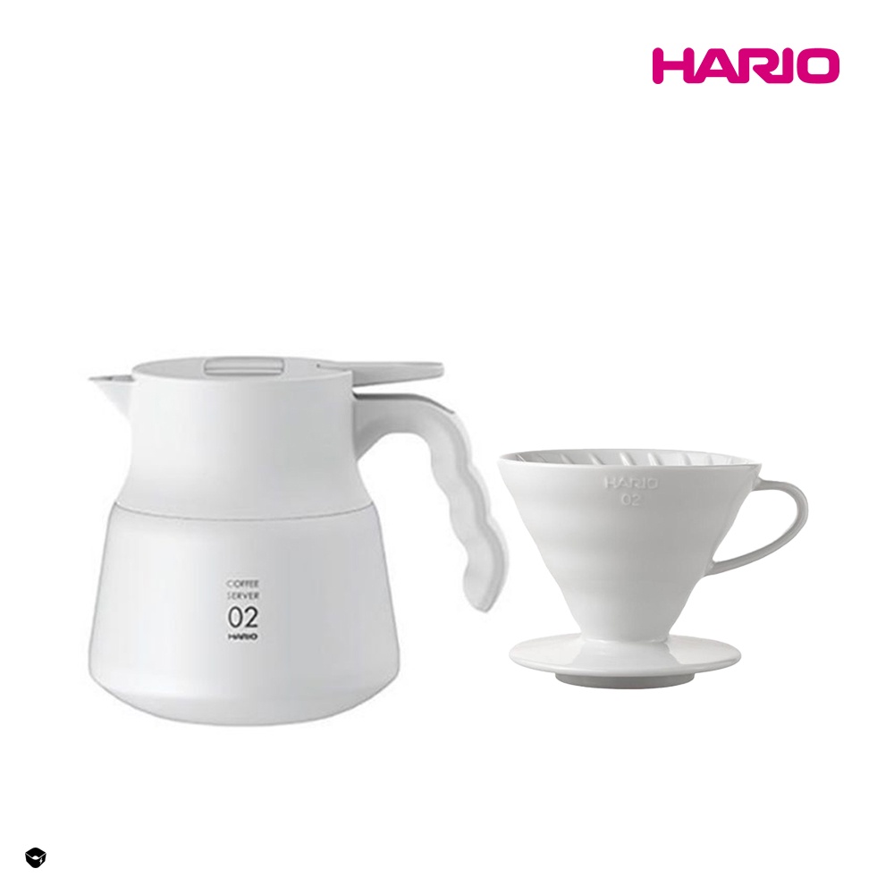 【HARIO】純白系列 V60 磁石02濾杯 + V60不鏽鋼保溫咖啡壺 PLUS600 組合 咖啡濾杯 陶瓷濾杯 濾杯