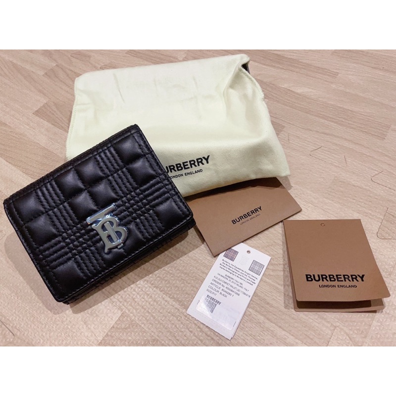 全新BURBERRY  Lola TB 三折 釦式 皮夾 卡夾 拉鍊 短夾 黑色