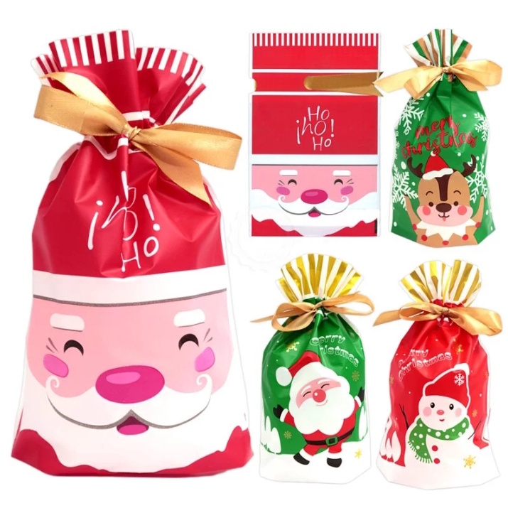 糖果袋-聖誕(緞帶)/50入#060 聖誕節包裝袋 糖果包裝袋 禮物袋 分裝袋 禮物袋 生日禮 自黏袋《玩具老爹》