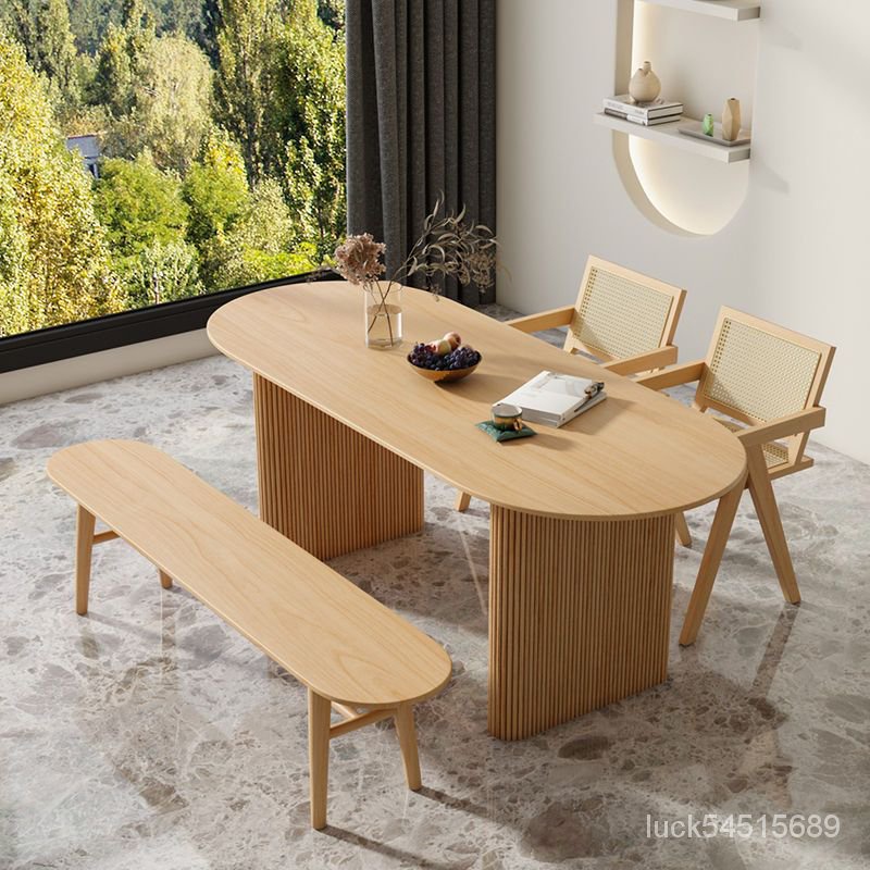 日式實木餐桌椅橢圓形侘寂風異形辦公桌小戶型飯桌簡約原木工作臺 GO5H