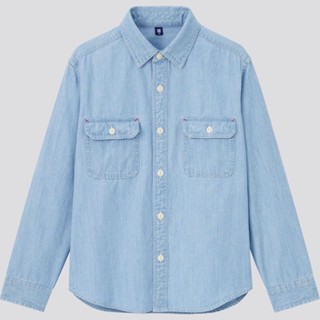 ［二手九成新］Uniqlo 童裝 水洗復古牛仔工作襯衫 藍 150