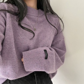 韓國chic秋冬寬鬆慵懶大版型毛衣圓領套頭中長款保暖上衣