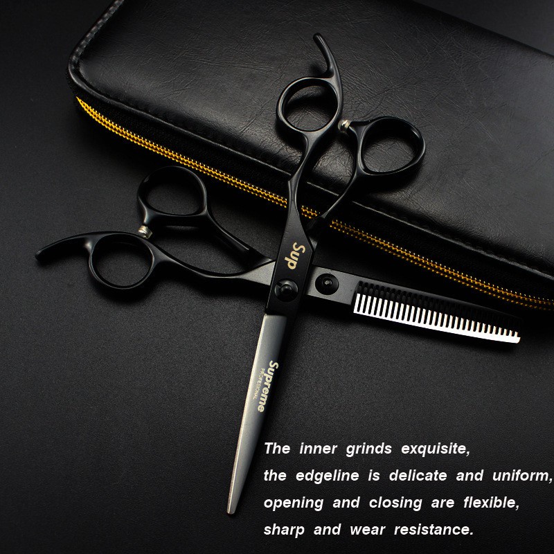 現貨速發#專業沙龍理髮剪刀平剪牙剪Supreme日本440C黑色碳鋼6寸理髮剪髮型工具