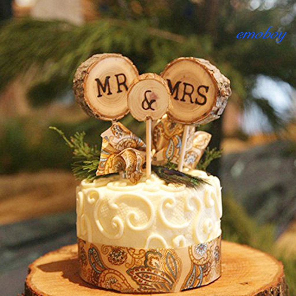 Emoboy 3 件蛋糕裝飾環保英文字母印刷木質木製甜點紙杯蛋糕裝飾生日