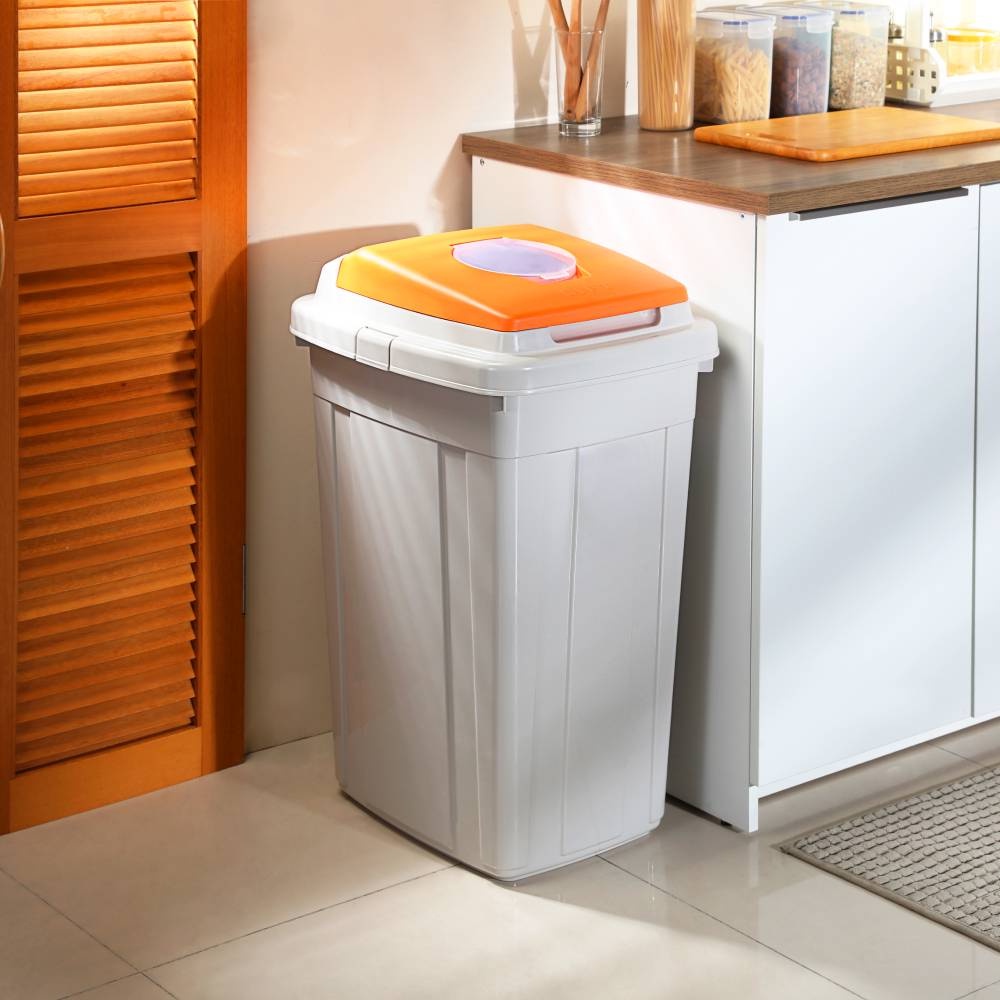 95L橘白色 垃圾桶 大型 掀蓋式垃圾桶 廚餘桶 分類回收桶 大榮出貨 CL-95 keyway