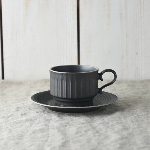 | 十煦 |  法式浪漫Scrunchie Grace 咖啡杯碟組復古水晶黑-日本製美濃燒餐具