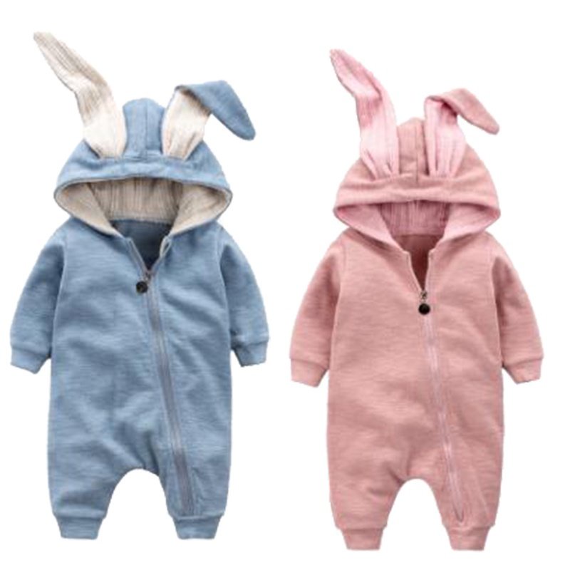 Babybeeboo 單人連身衣嬰兒衣服連體衣套頭衫服裝嬰兒兔子拉鍊套裝 ABD5