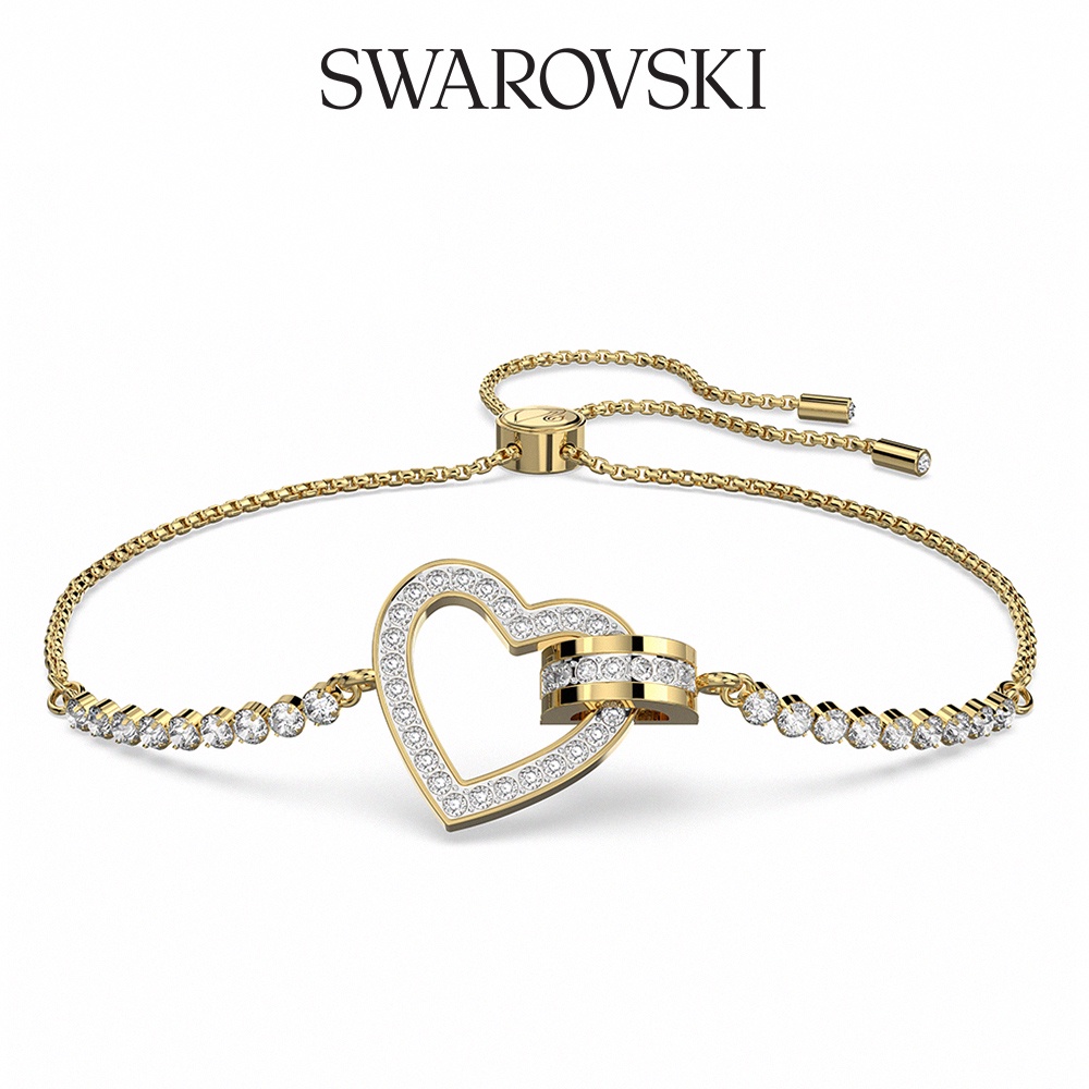SWAROVSKI 施華洛世奇 Lovely 手鏈, 心形, 白色, 鍍金色色調