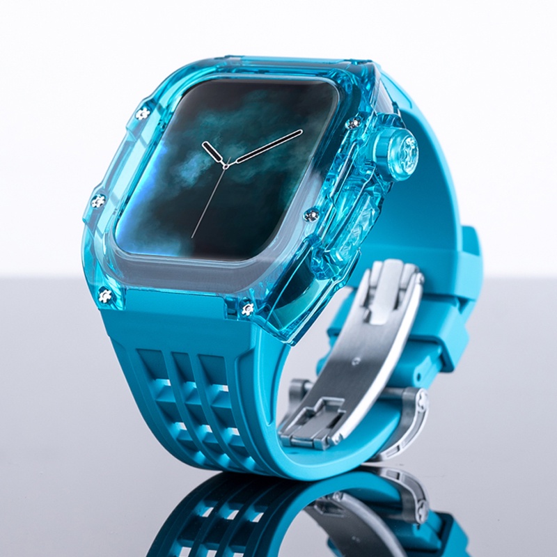 Apple Watch 透明錶殼改裝套件 45 毫米 44 毫米運動錶帶手鍊透明 IWatch 系列 8 7 6 SE