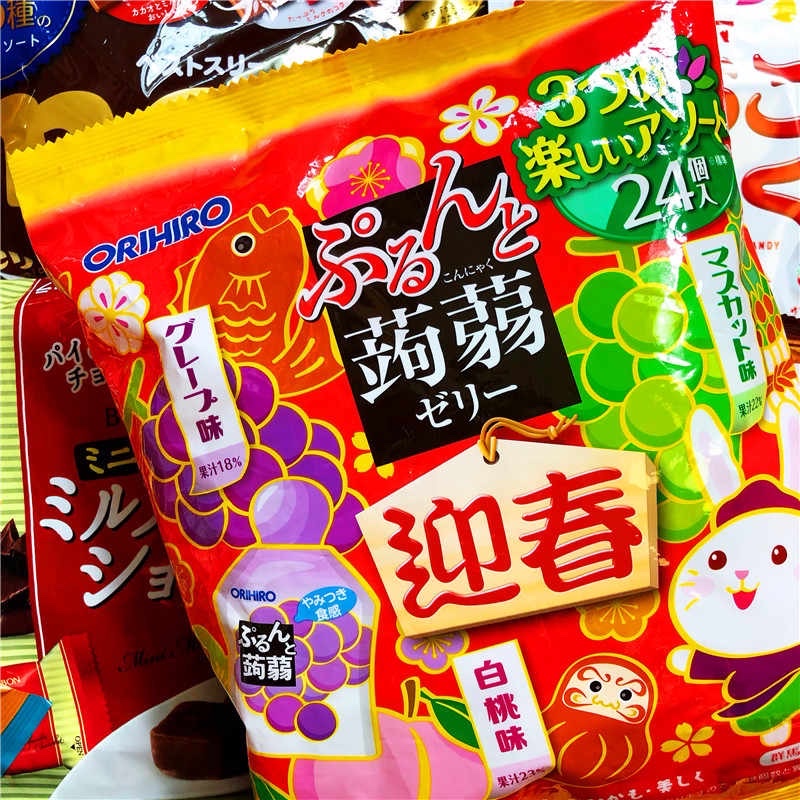 🌟日本🇯🇵 ORIHIRO蒟蒻吸吸果凍 迎春包裝葡萄 白桃 白葡萄 24個裝🌟新年 限定