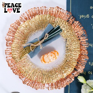 🌟PEACE酒吧🌟太陽花樹紋水晶玻璃電鍍金色果盤玻璃墊盤高檔牛排餐盤銀色水果盤