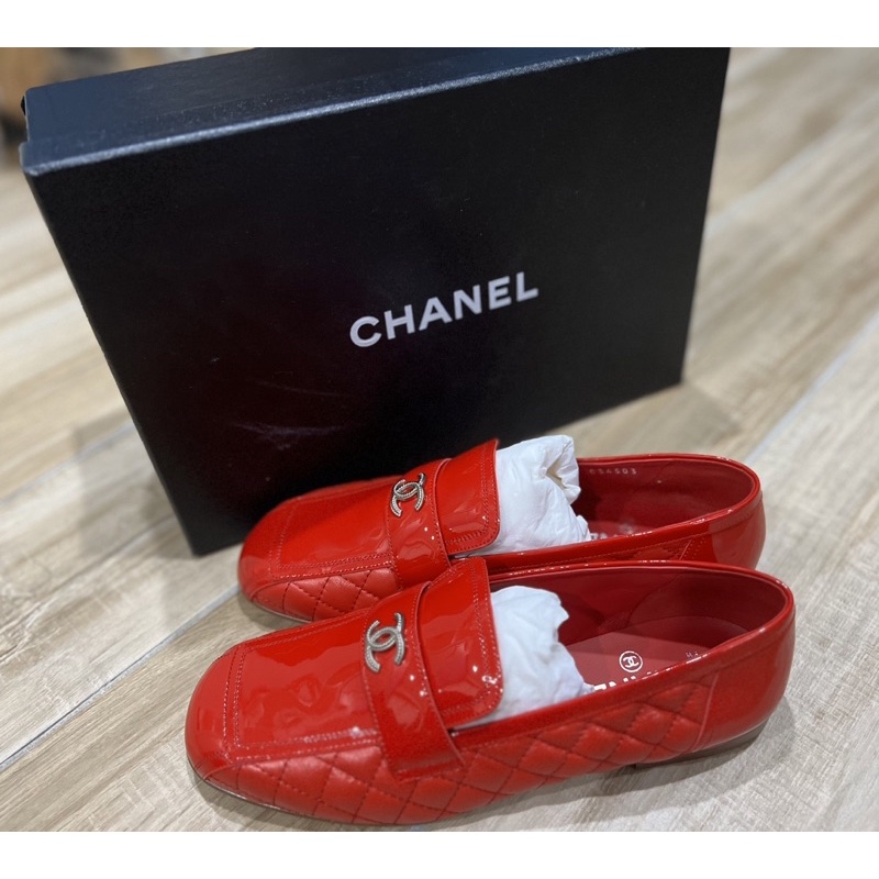《全新現貨》《拜年必備》《新年禮物、情人節禮物》香奈兒CHANEL平底樂福鞋 37.5碼 紅色(附鞋盒)
