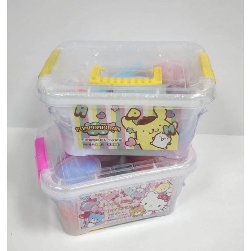 🔥 三麗鷗 凱蒂貓 布丁狗 手提置物箱 無毒粘土 彩色超輕黏土 兒童安全 黏土收納組 按壓 收納箱  兒童玩具
