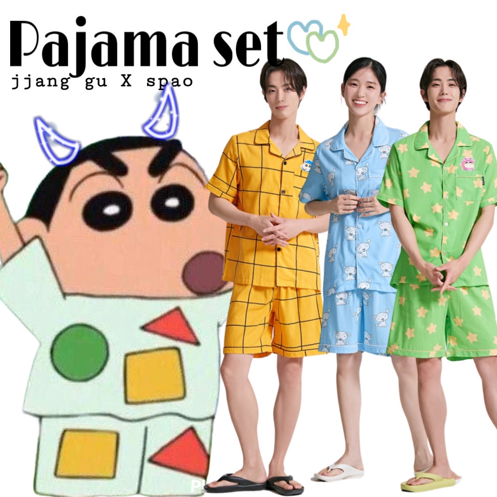Choheemarket x spao, jjang-gu 短袖睡衣套裝, 蠟筆小新睡衣, 家居服 l 4color