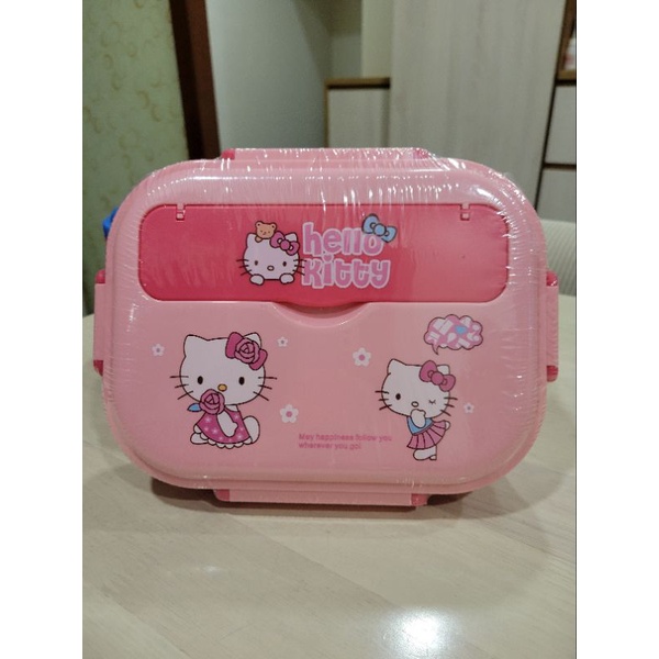 全新 粉色 Hello Kitty (粉色盒蓋款）304便當盒 學生分隔餐盤 5格 餐盒附不鏽鋼筷子+湯匙+湯碗