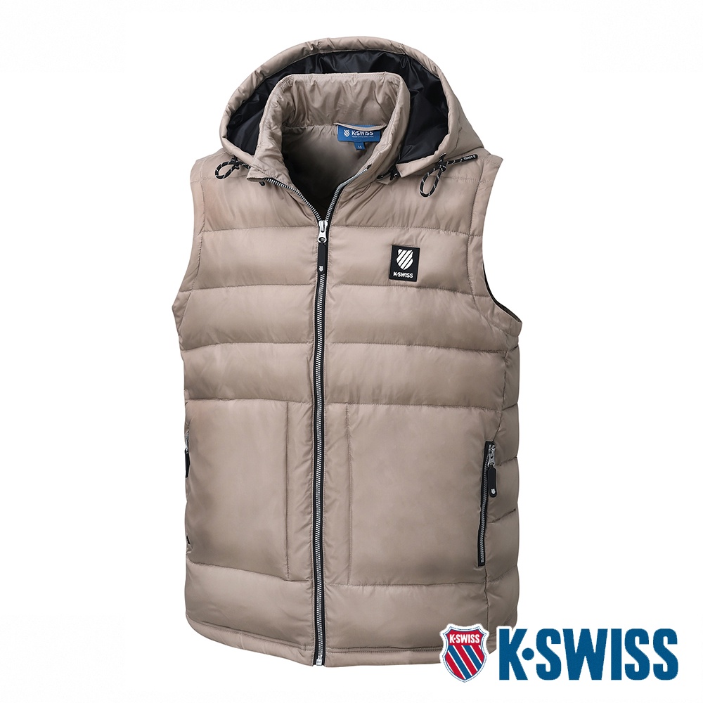 K-SWISS Quilted Vest可拆式連帽鋪棉背心-男-卡其