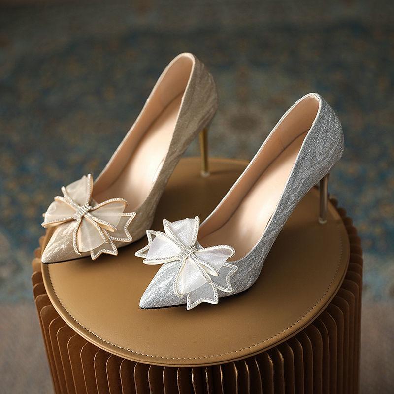 【特價】大碼水晶高跟鞋30-43碼新款細跟蝴蝶婚紗婚鞋小碼女單鞋 訂製款